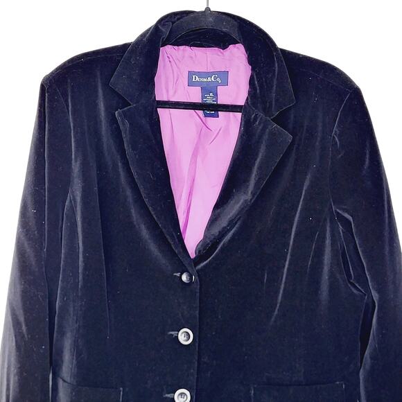 Denim&Co Black Velvet Three Button 100% Cotton Blazer Minimalist Preppy Size XL - Picture 3 of 7